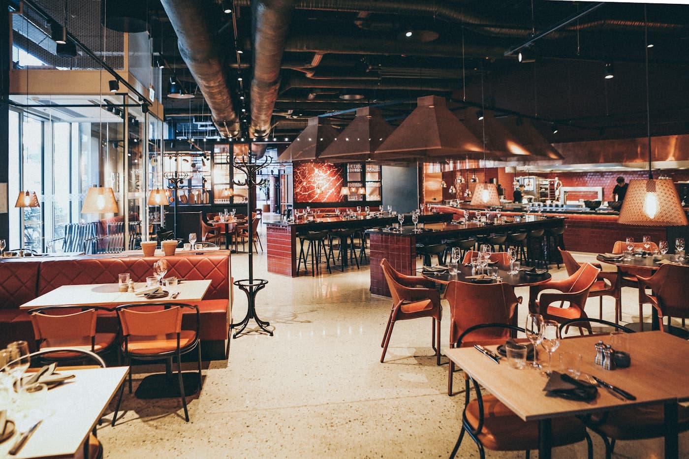 Warm independent restaurant dining room